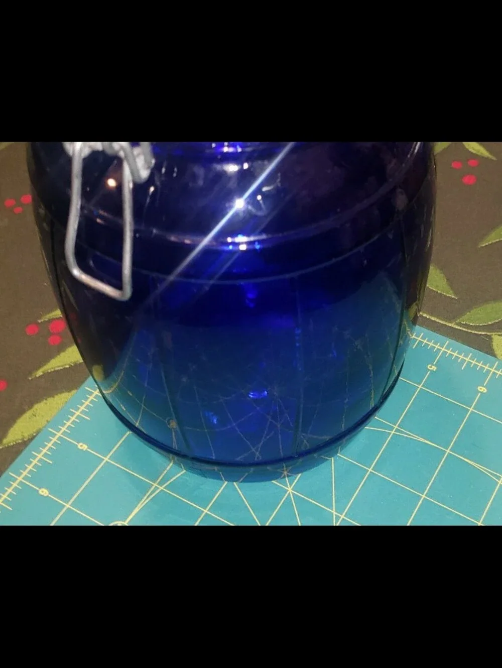 Vintage Barrel Shaped Cobalt Blue Wire Bail Top Glass Jar